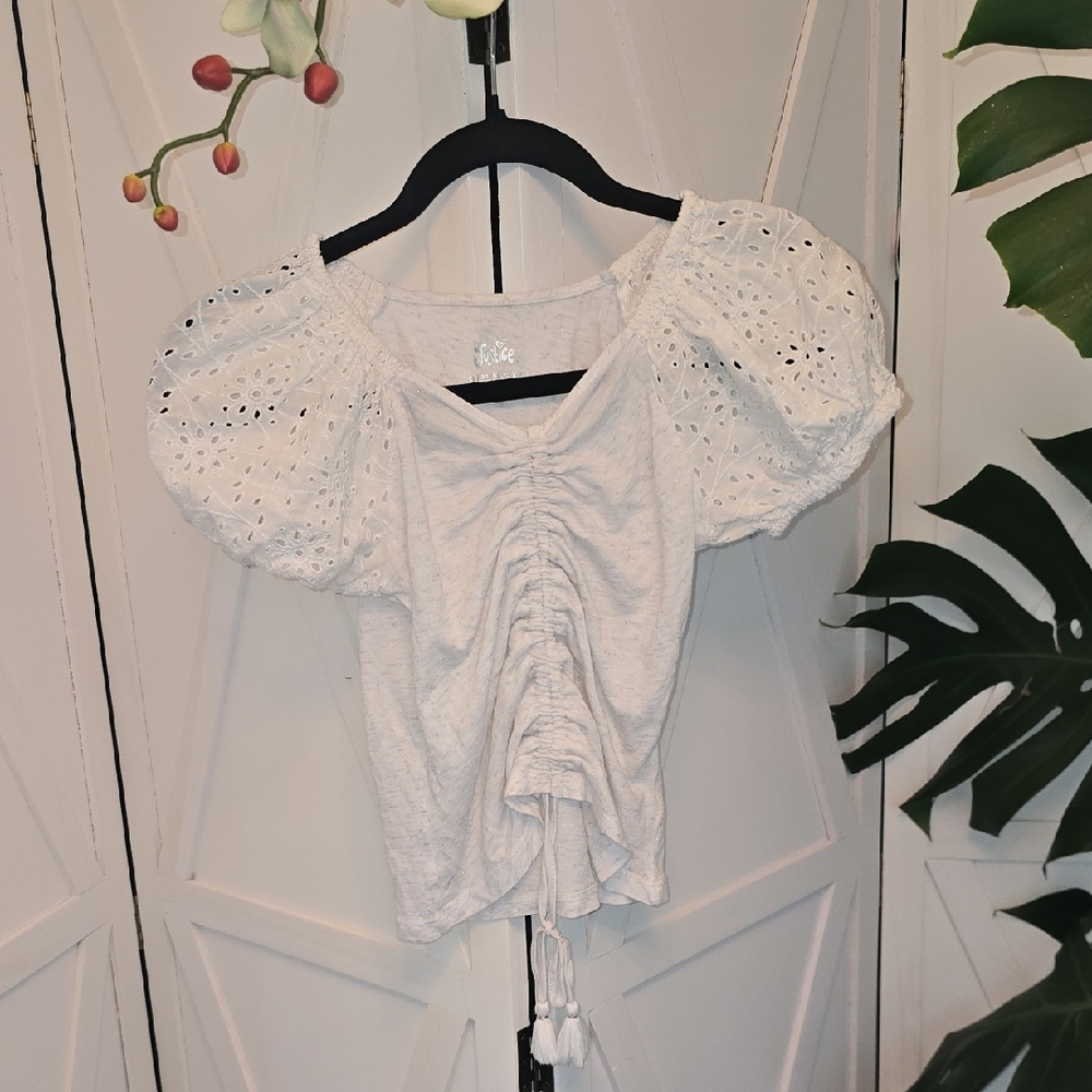 Justice White Eyelet Puff Sleeve Top